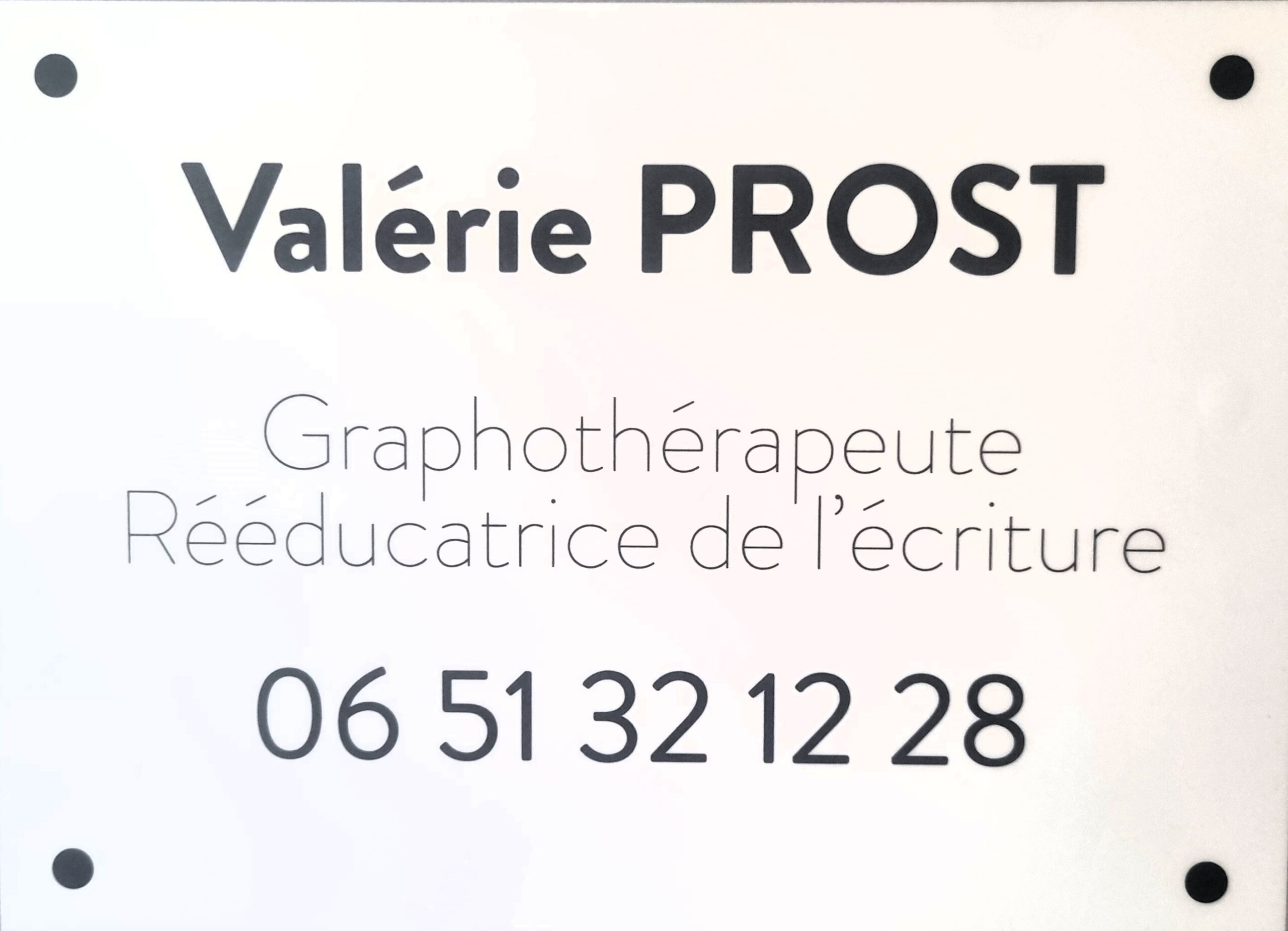 Plaque professionnelle Valérie Prost - Cabinet de Graphothérapie Limas