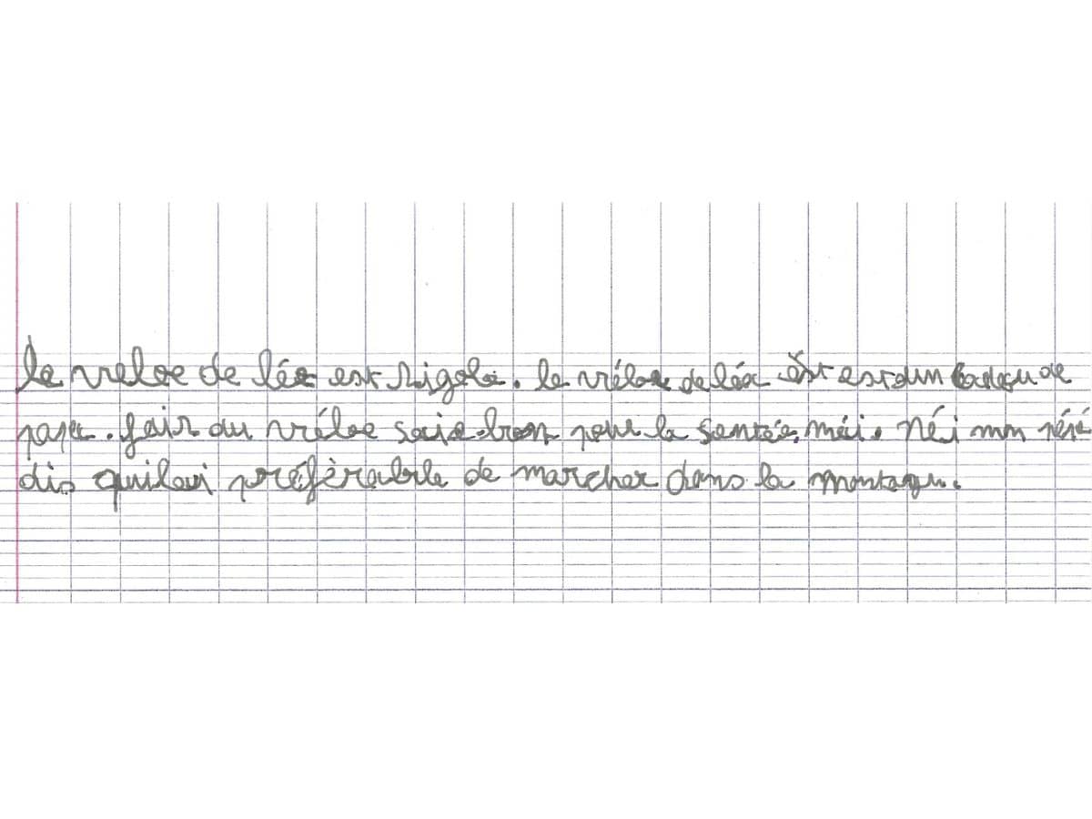 Exercice ecriture enfant avant reeducation graphotherapie Limas